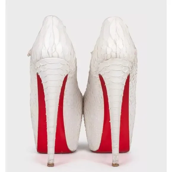 Christian Louboutin White Snakeskin Peep Toe Pumps Sz.37.5 - Picture 4 of 5